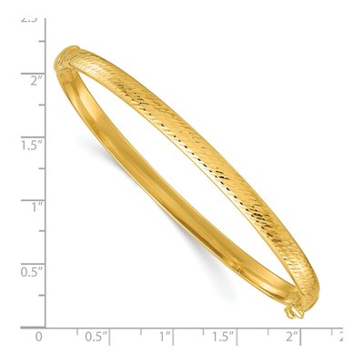 14K Yellow Gold Diamond-Cut Hinged Oval Bangle Bracelet – view 4