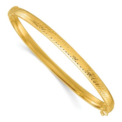 14K Yellow Gold Diamond-Cut Hinged Oval Bangle Bracelet