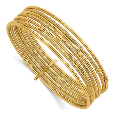 14K Yellow Gold 7-Strand Beaded Slip-On Bangle Bracelet