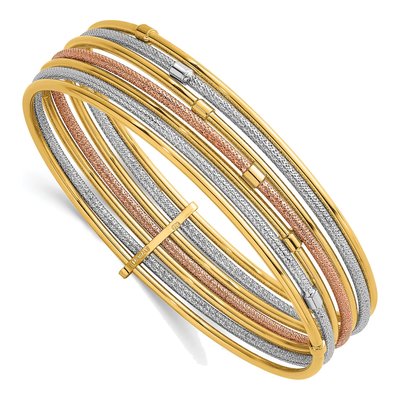 14K Tri-Color Gold 7-Strand Beaded Bangle Bracelet