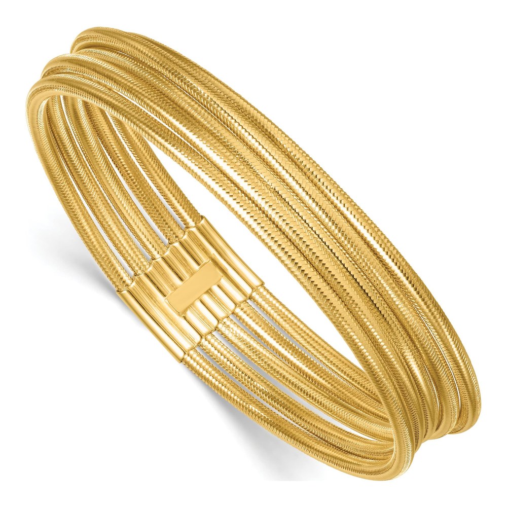 14K Polished Five Strand Mesh Stretch Round Bracelet with Slip On Clasp