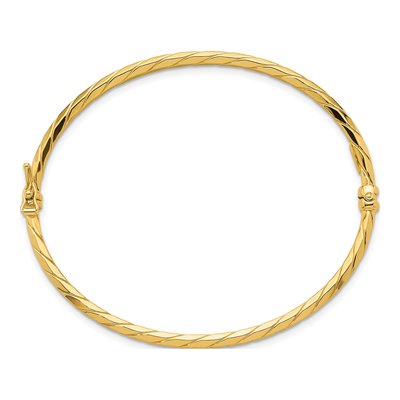 14K Yellow Gold Diamond-Cut Hinged Oval Bangle Bracelet – view 3