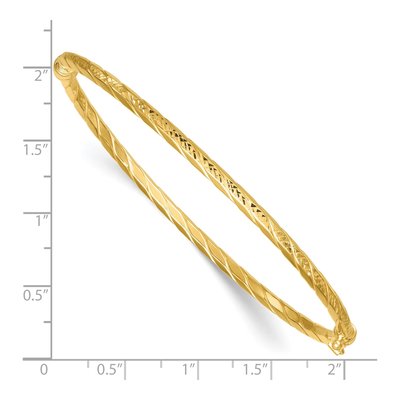 14K Yellow Gold Diamond-Cut Hinged Oval Bangle Bracelet – view 4
