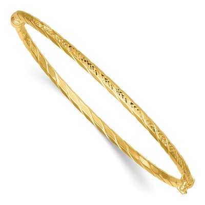 14K Yellow Gold Diamond-Cut Hinged Oval Bangle Bracelet