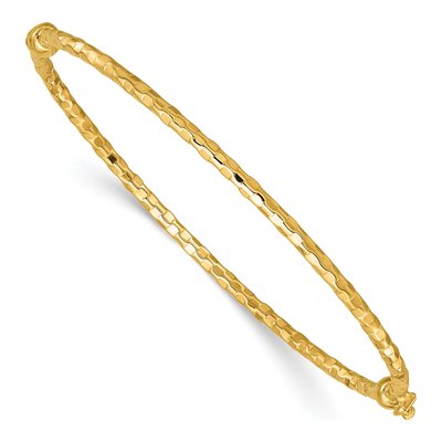 14K Yellow Gold Diamond-Cut Oval Bangle Bracelet