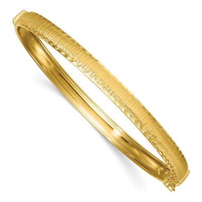 14K Yellow Gold Diamond-Cut Hinged Bangle Bracelet