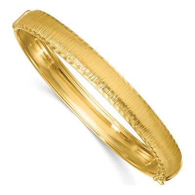 14K Yellow Gold Diamond-Cut Hinged Bangle Bracelet