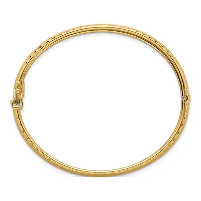 14K Yellow Gold Diamond-Cut Hinged Oval Bangle Bracelet – view 3