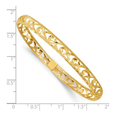 14K Yellow Gold Diamond-Cut Oval Bangle Bracelet – view 4