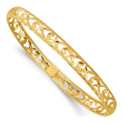 14K Yellow Gold Diamond-Cut Oval Bangle Bracelet