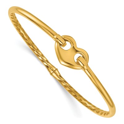 14K Yellow Gold Heart Hinged Oval Bangle Bracelet