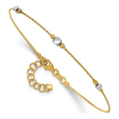 14K Two-Tone Gold Beaded Bangle Bracelet