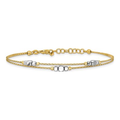 14K Two-Tone Gold Diamond-Cut Beaded Bangle Bracelet – view 3