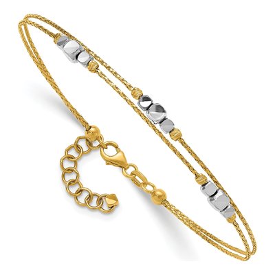 14K Two-Tone Gold Diamond-Cut Beaded Bangle Bracelet