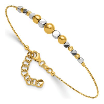 14K Two-Tone Gold Beaded Bangle Bracelet