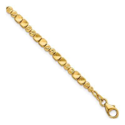 14K Yellow Gold 3.1mm Diamond-Cut Beaded Square Chain Bracelet