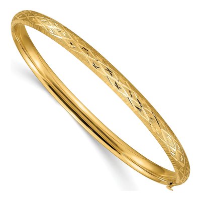 14K Yellow Gold Diamond-Cut Oval Bangle Bracelet