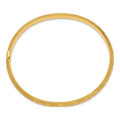 14K Yellow Gold Diamond-Cut Hinged Oval Bangle Bracelet – view 3