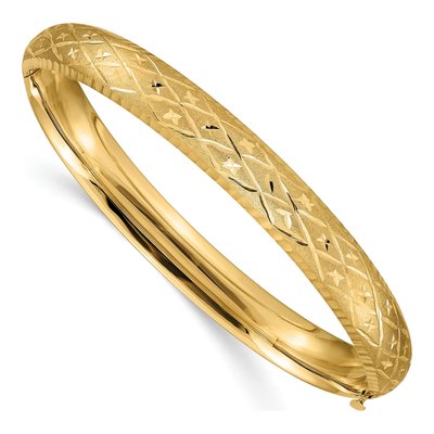 14K Yellow Gold Diamond-Cut Fancy Hinged Bangle Bracelet