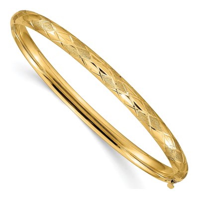 14K Yellow Gold Diamond-Cut Oval Bangle Bracelet