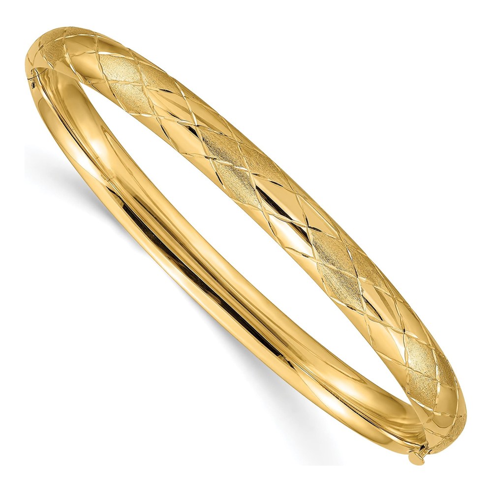 14K Yellow Gold Diamond-Cut Hinged Bangle Bracelet
