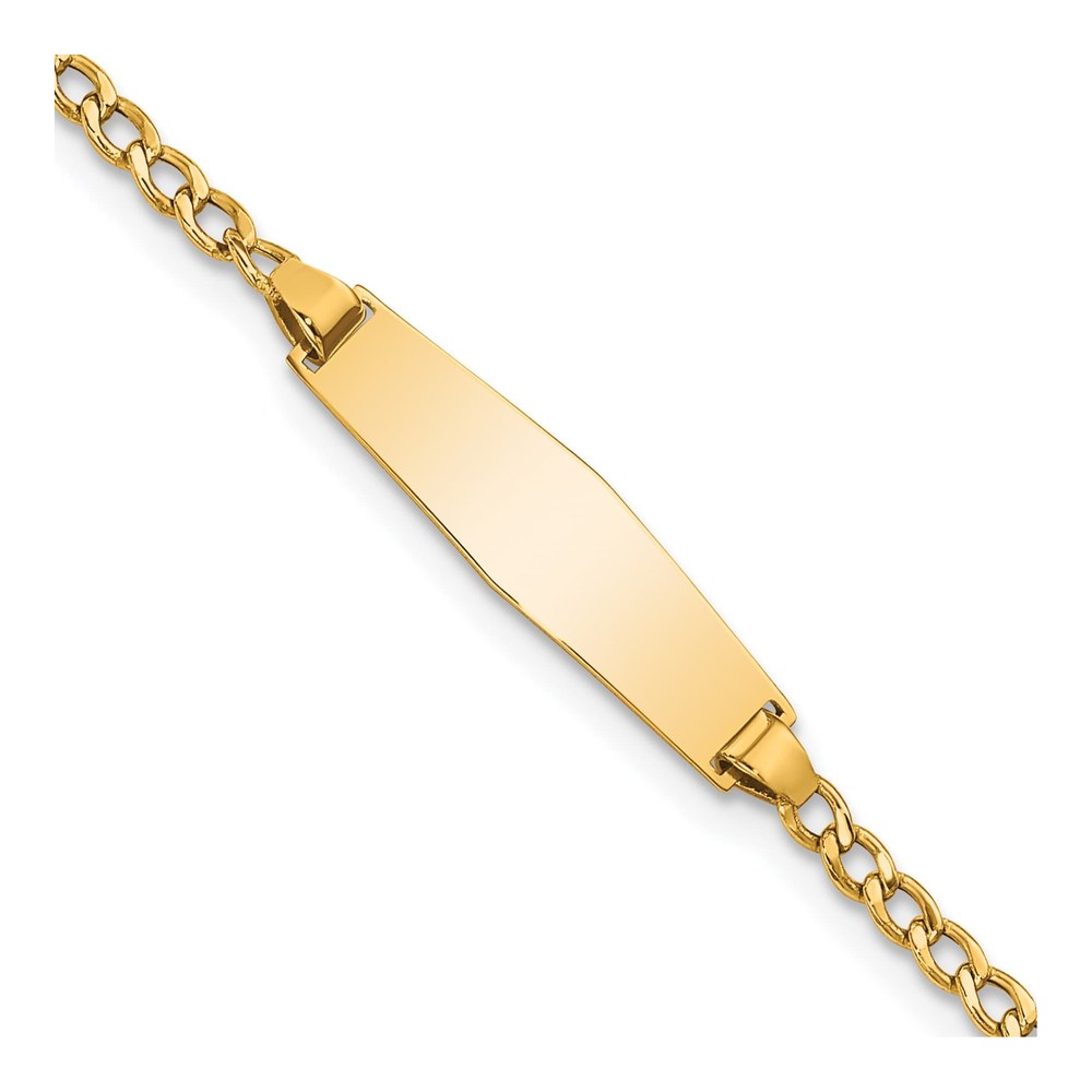 14K Polished Semi-Solid Chain/solid Plate Cuban Link Soft Diamond Shape 19.5x5.5mm Plate 6 Inch Baby/child Id Bracelet with Lobster Clasp