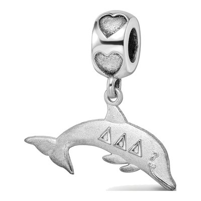 Delta Delta Delta Sterling Silver Dolphin Heart Bead