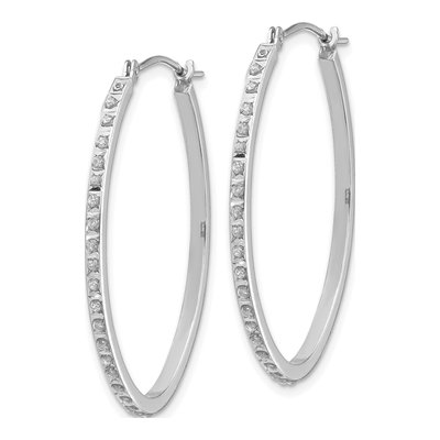 14K White Gold 31mm Diamond Dust Oval Hoop Earrings – view 2