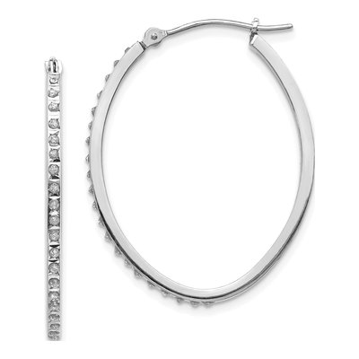 14K White Gold 31mm Diamond Dust Oval Hoop Earrings