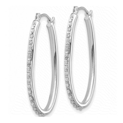 14K White Gold 31mm Diamond Dust Oval Hoop Earrings – view 3