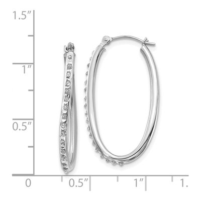 14K White Gold 31mm Diamond Dust Oval Hoop Earrings – view 5