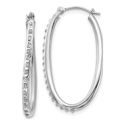 14K White Gold 31mm Diamond Dust Oval Hoop Earrings