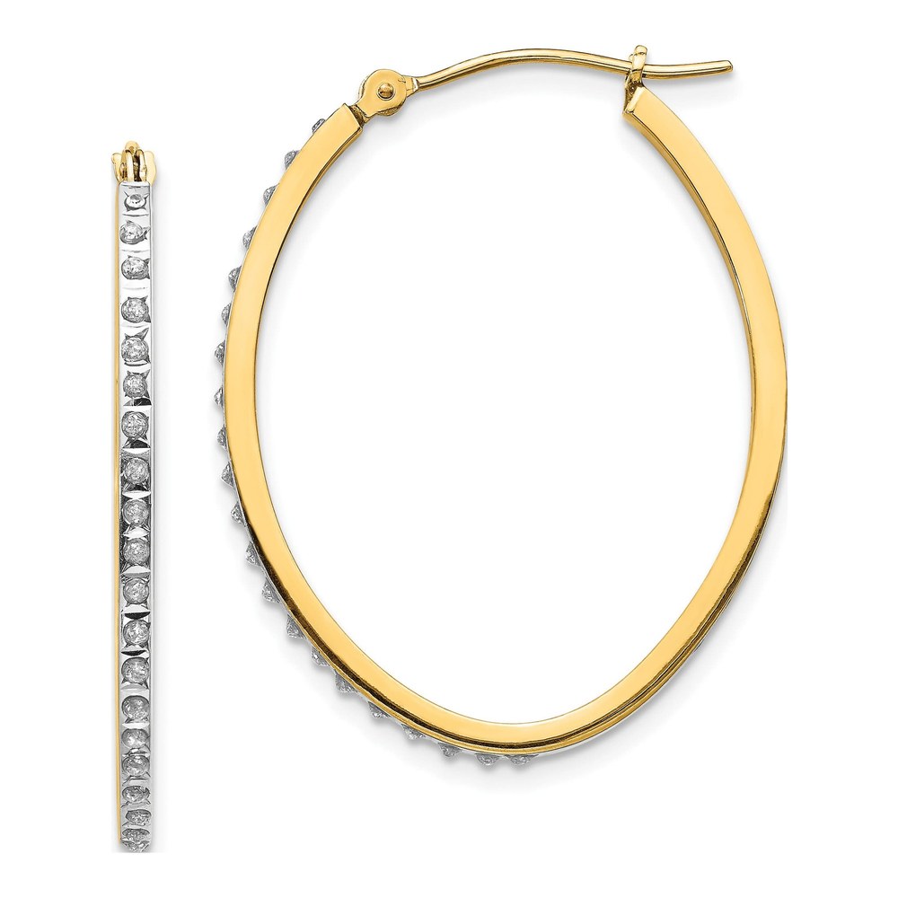 14K Yellow Gold 31mm Diamond Oval Hoop Earrings