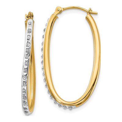 14K Yellow Gold 31mm Diamond Oval Twist Hoop Earrings