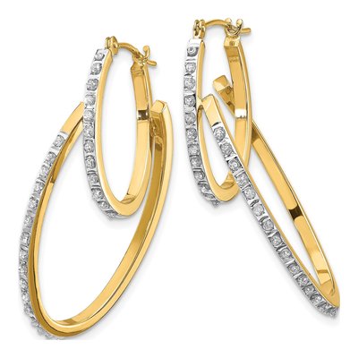 14K Yellow Gold 31mm Diamond Dust Double Hoop Earrings – view 2