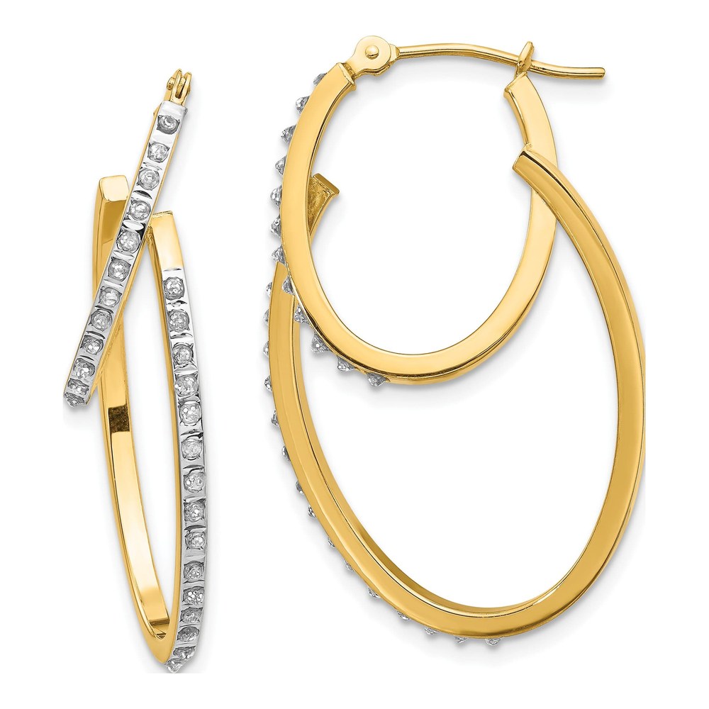 14k Yellow Gold Diamond Dust Double Hoop Earrings