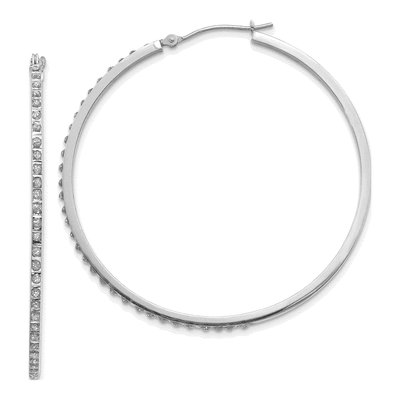 14K White Gold 49mm Diamond Hoop Earrings