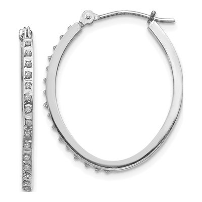 14K White Gold 29mm Diamond Oval Hoop Earrings