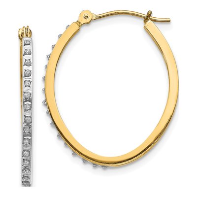 14K Yellow Gold 29mm Diamond Dust Oval Hoop Earrings
