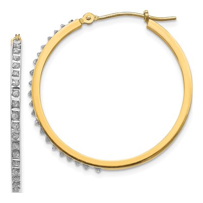 14K Yellow Gold 27mm Diamond Hoop Earrings