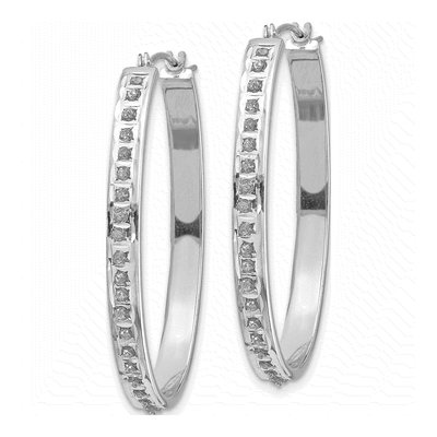 14K White Gold 37mm Diamond Oval Hoop Earrings – view 3