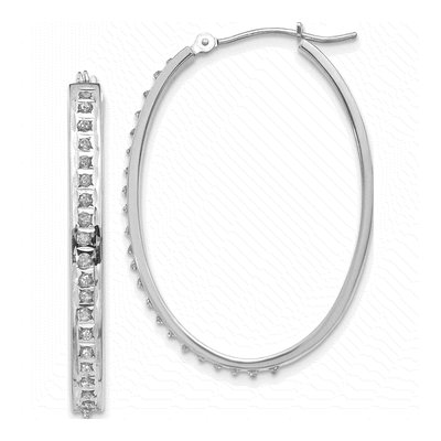 14K White Gold 37mm Diamond Oval Hoop Earrings
