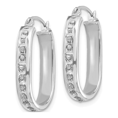 14K White Gold 21mm Diamond Oval Hoop Earrings – view 3