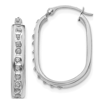 14K White Gold 21mm Diamond Oval Hoop Earrings