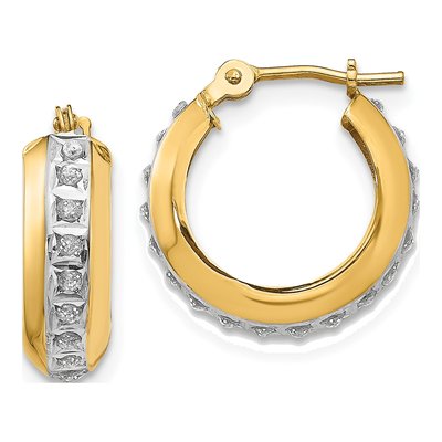 14K Yellow Gold 16mm Diamond Hoop Earrings