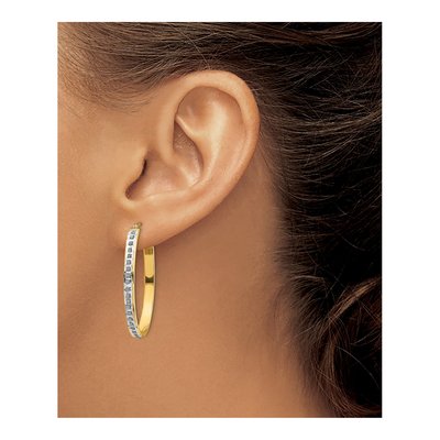 14K Yellow Gold 37mm Diamond Oval Hoop Earrings – view 4