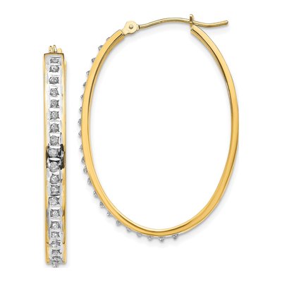 14K Yellow Gold 37mm Diamond Oval Hoop Earrings