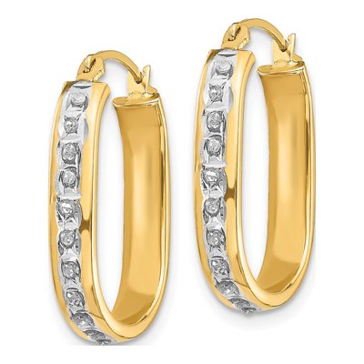 14K Yellow Gold 21mm Diamond Dust Oval Hoop Earrings – view 3