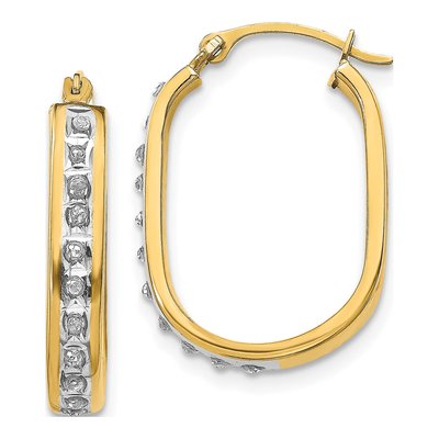 14K Yellow Gold 21mm Diamond Dust Oval Hoop Earrings