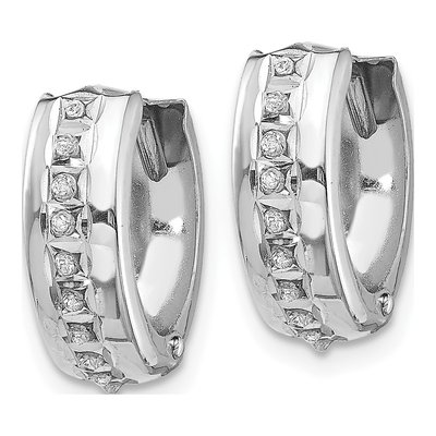 14K White Gold 14mm Diamond Huggie Hoop Earrings – view 3